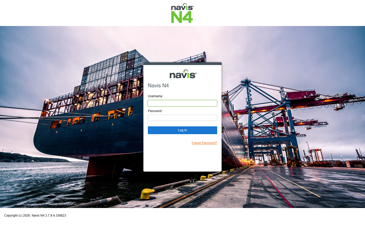 Navis N4 Terminal Operating System — login page